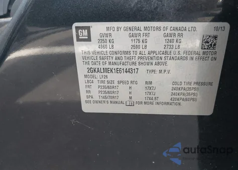 2014 GMC Terrain Sle-1 z USA, uszkodzony, nr VIN 2GKALMEK1E6144317